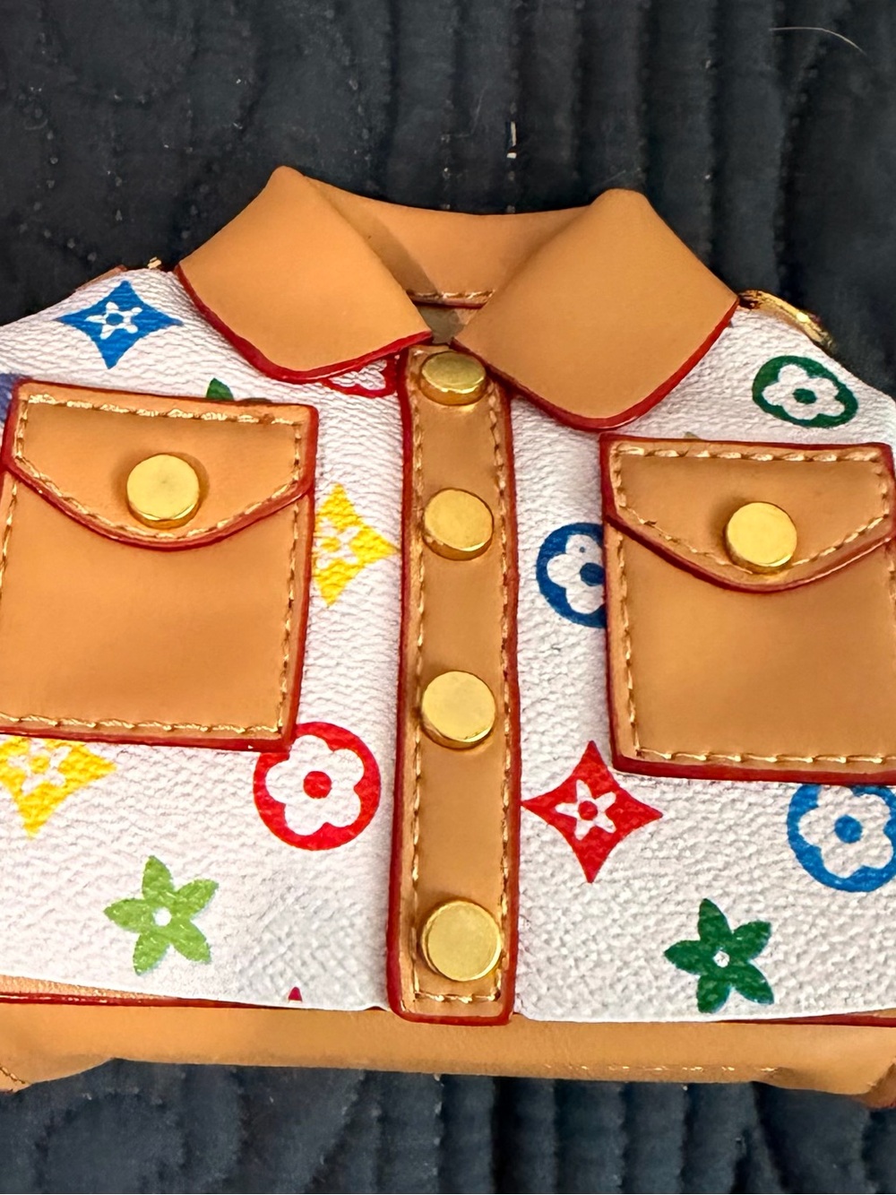 Multicolor Mini Patterned Faux Leather Jacket Purse - Tan Trim